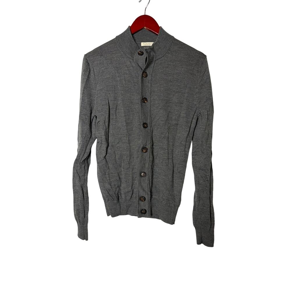 Suitsupply Charcoal Merino Wool Mock Neck Cardigan Sweater Sz M